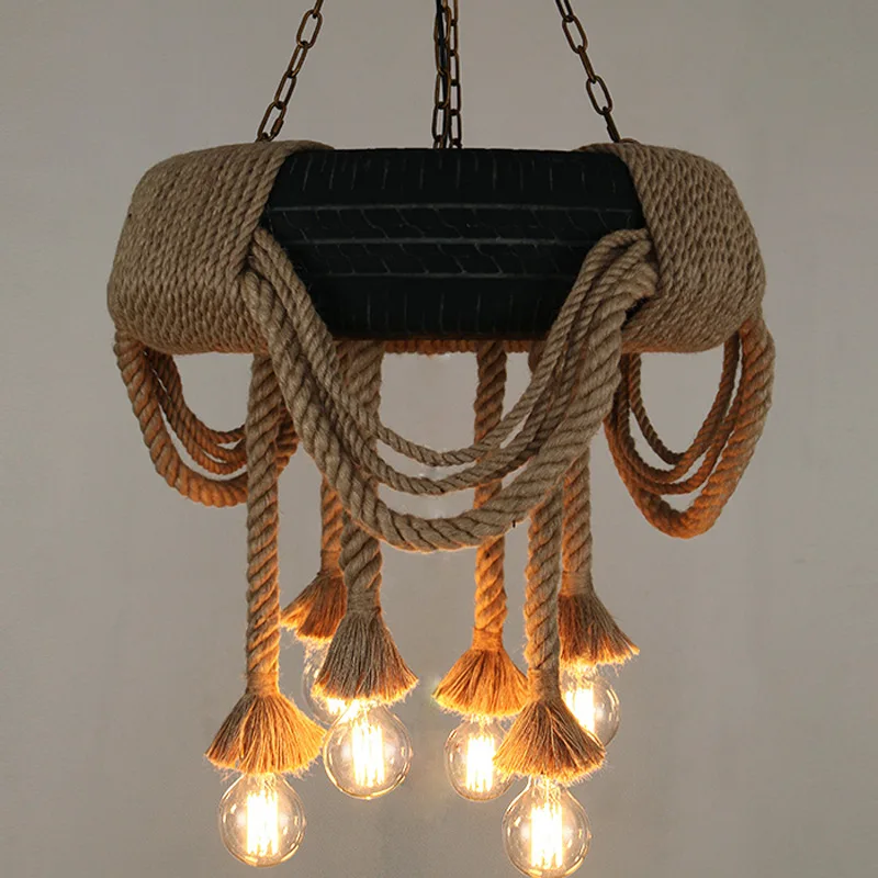 

American Loft Retro Industrial Creative Tire Lamp Restaurant Coffee Bar lLiving Room Tooling Hemp Rope Pendant Lights