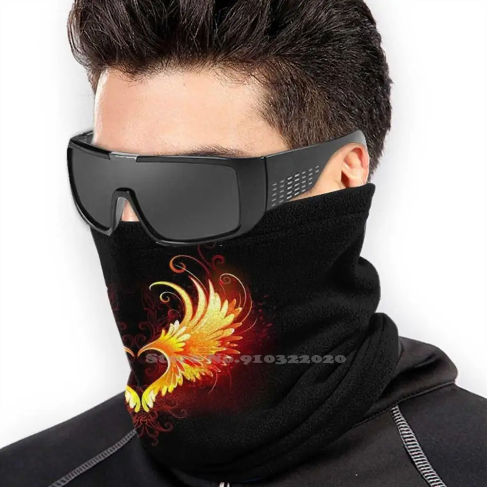 Angel Fire Heart With Designer Black Breathable Reusable Mouth Mask Fire Heart Fire Fire Red Black Background Winged Glow In