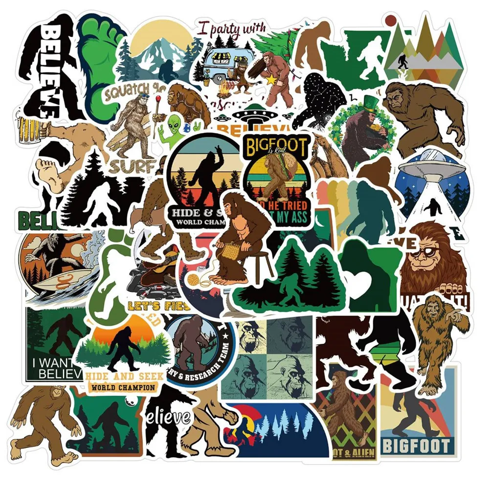 Bigfoot Savage Outdoor Sasquatch Stickers for Notebooks, Craft Supplies, Scrapbooking Material, Kraft, 50Pcs