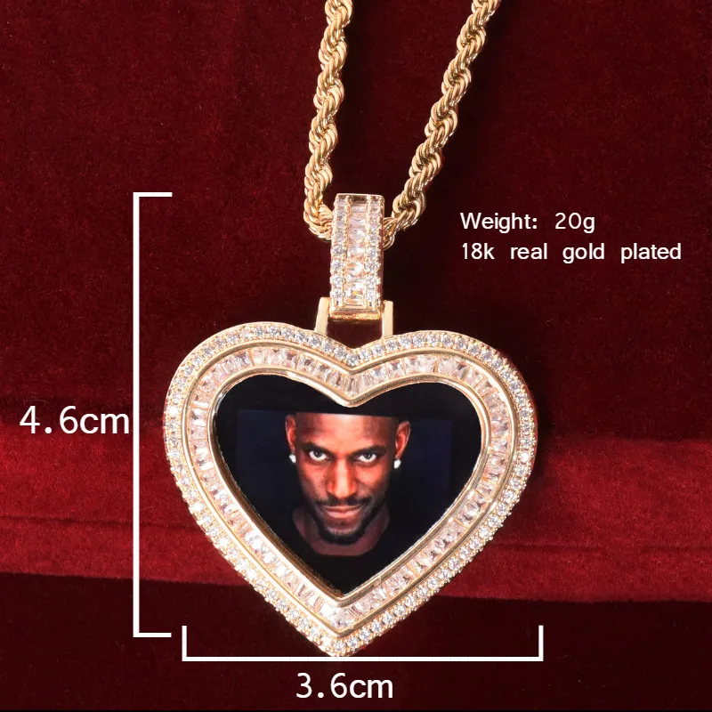 Aokaishen Custom Photo Necklace for Men Personalized Picture Pendant Heart Medallion Charms Hip Hop Jewelry Solid Back Iced Out