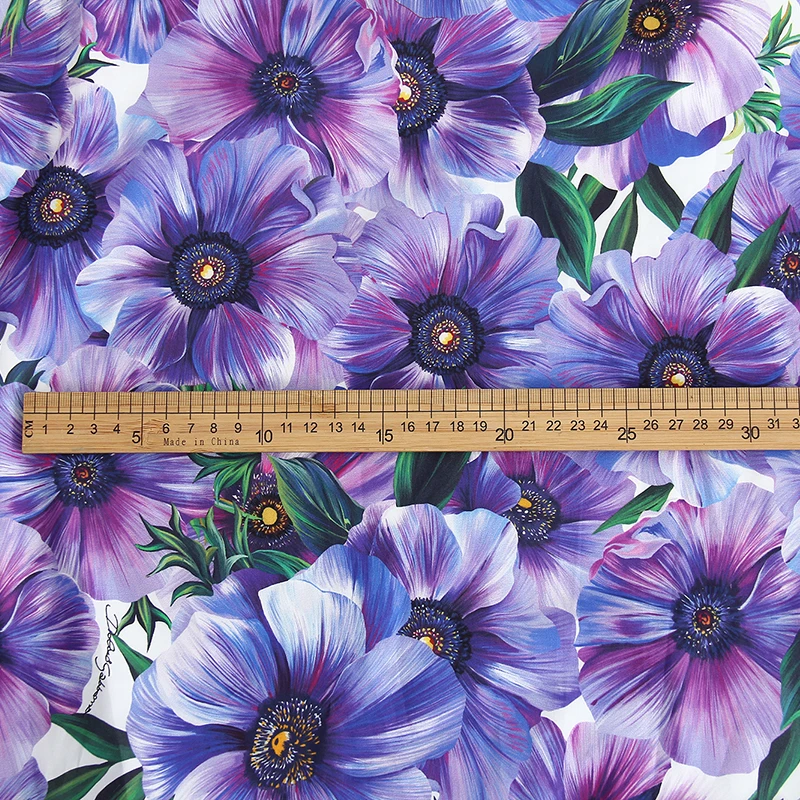 New Spring and Summer 100 % Cotton Cloth Purple Sea Sunflower Poplin Fabric For Dress Shirt Fashion Show Advanced Customization