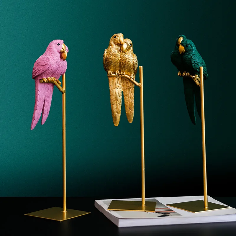 

Nordic Creative Resin Simulated Animal Lucky Parrot Bird Crafts Ornaments Gold Modern Home Desktop Decoration Figurines Gift