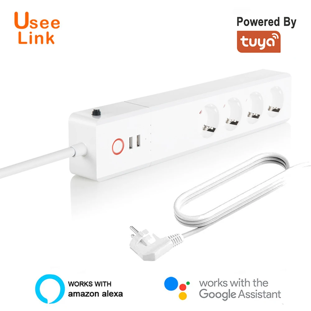 WiFi Smart Power Strip EU,UseeLink WiFi Power Bar Multiple Outlet Extension Cord with 2 USB and 4 AC Plugs by Tuya