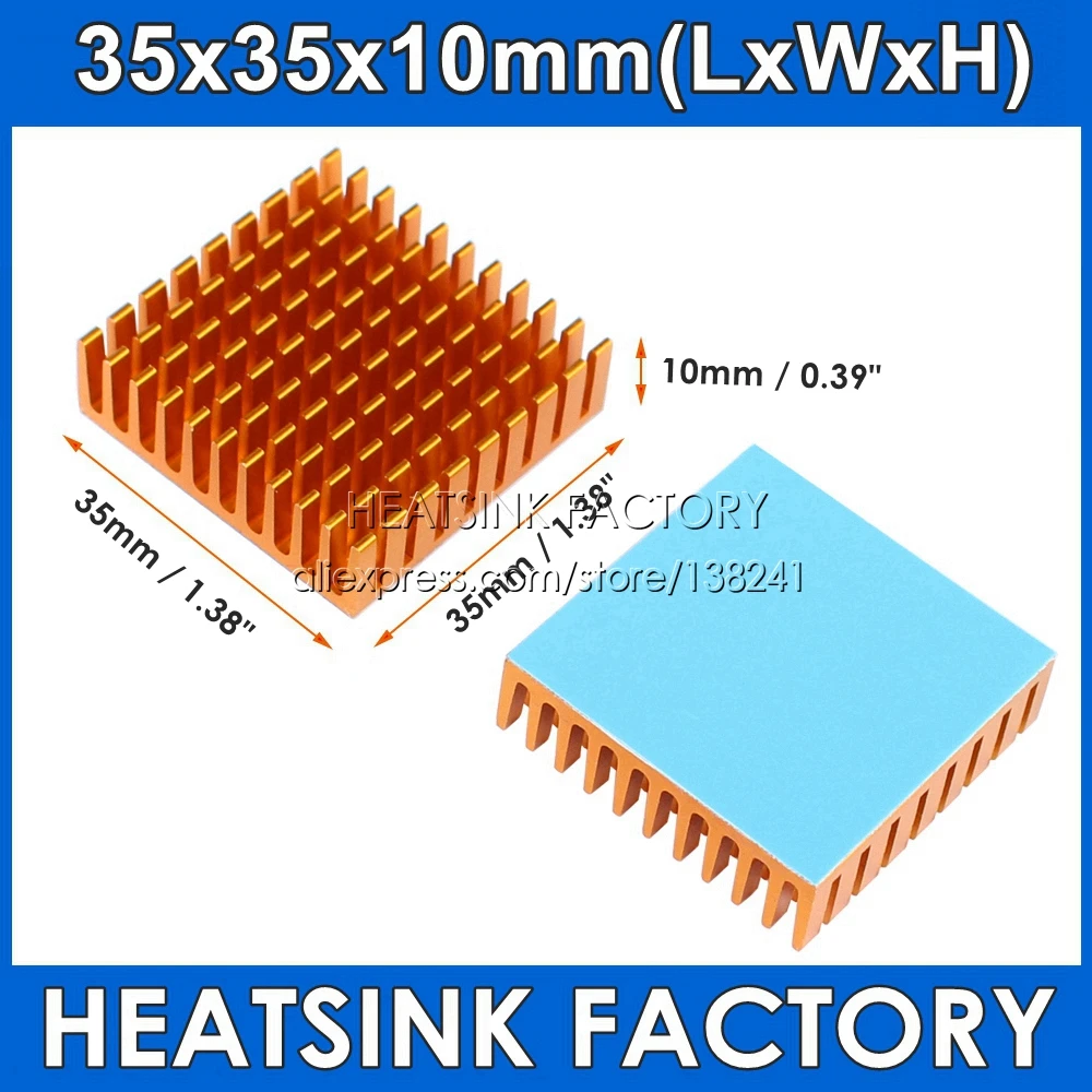 

35x35x10mm Gold / Black Anodized Slotted Aluminum Heat Sink Cooler Heatsinks With Thermal Heat Transfer Pad