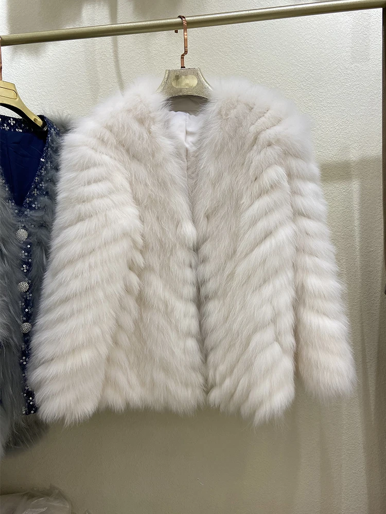 

New Arrival Women Thick Real Fox Fur Strip Sewed Toghter Oversize Loose Winter Real Fox Fur Overcoat