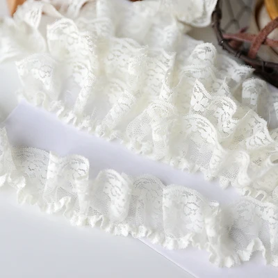 1 Meter Exquisite Ivory Black Pink White Lace Ribbon Elastic Ruffle Trim Collar Sewing Clothing Skirt Headwear Applique Decor