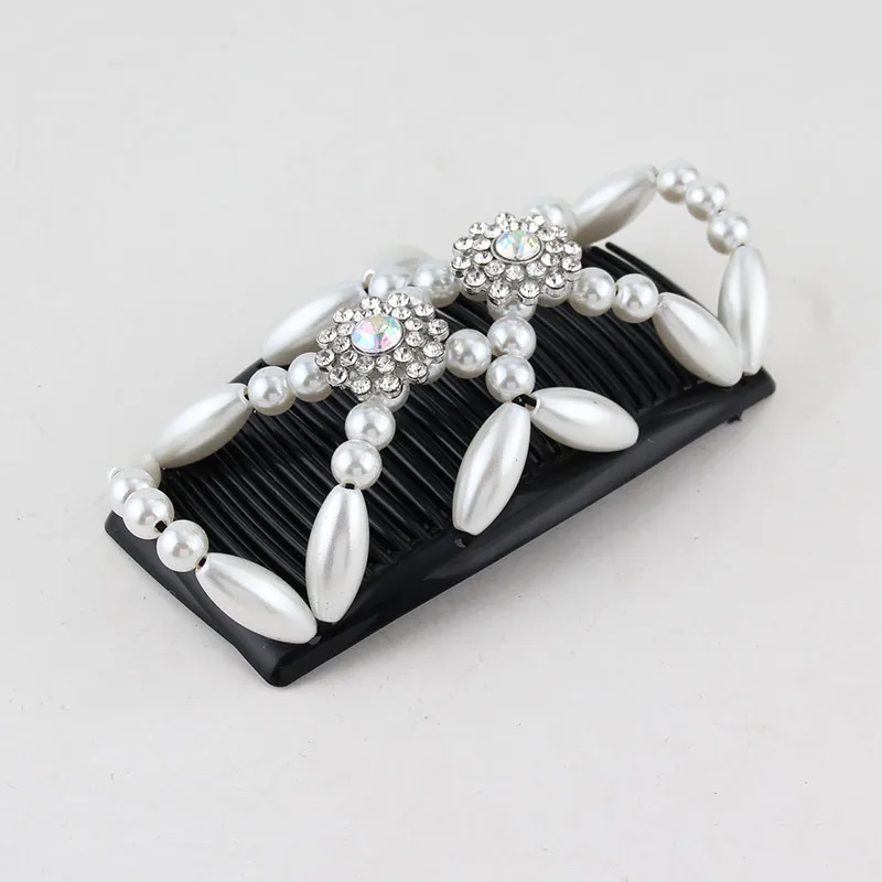 Beads Hair Combs Shiny Rhinestone Beaded Hair Claws Magic Tuck Comb Updo Accessories Elastic Headwear Bun Ponytail Holder DIY1PC