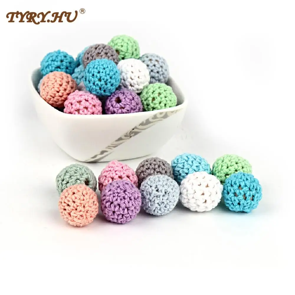 TYRY.HU 20Pcs Natural Wooden Crochet Beads Chewable Tooth Nursing Necklace Teething Beads Baby Teether Toys Baby Shower Gifts