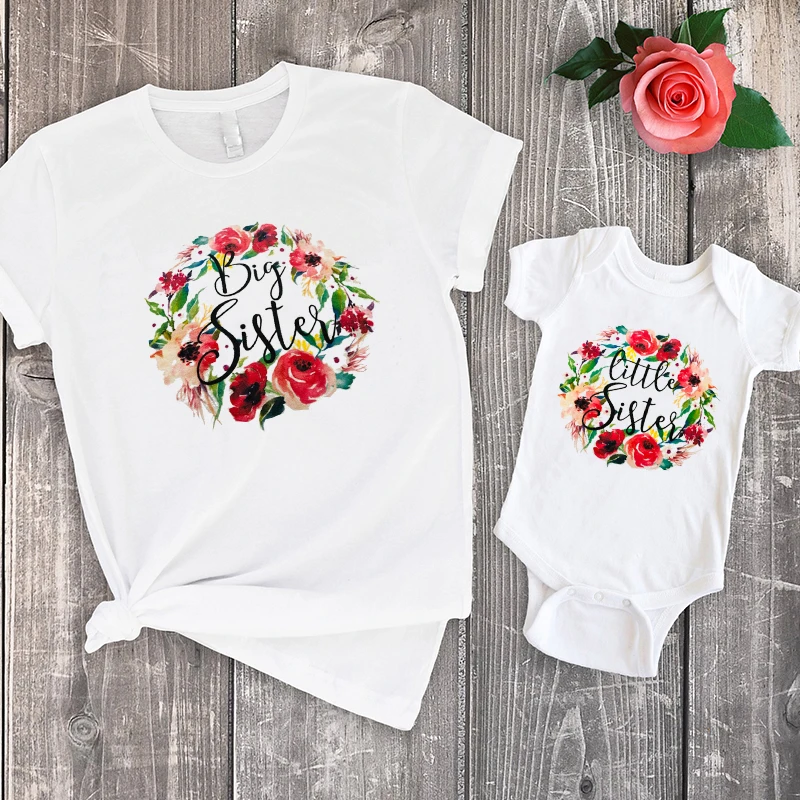 

Big Sister Summer Boho Clothes 2022 Print Cotton Baby Girl Tee Big Sister Little Sister Shirts Boho Family Tshirts Baby M