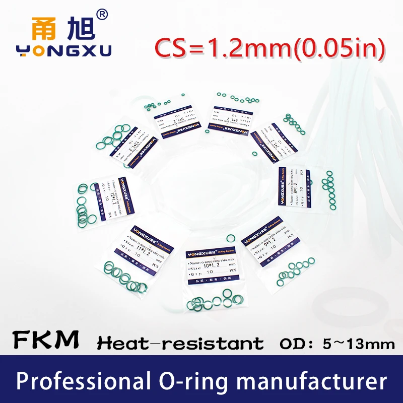 5PCS/lot Green FKM Rubber O-rings Seals Thickness CS1.2mm OD 5/6/7/8/9/10/11/12/13mm Gasket Rings O Rings Seal Fuel Washer