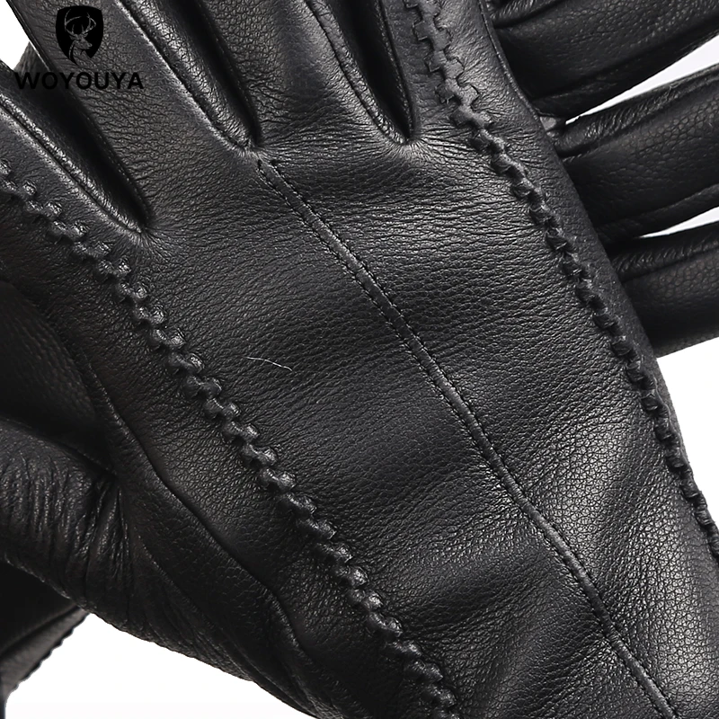 Winter Black Genuine Leather gloves women,Keep warm women\'s winter mittens, simple deerskin women leather gloves/2226F