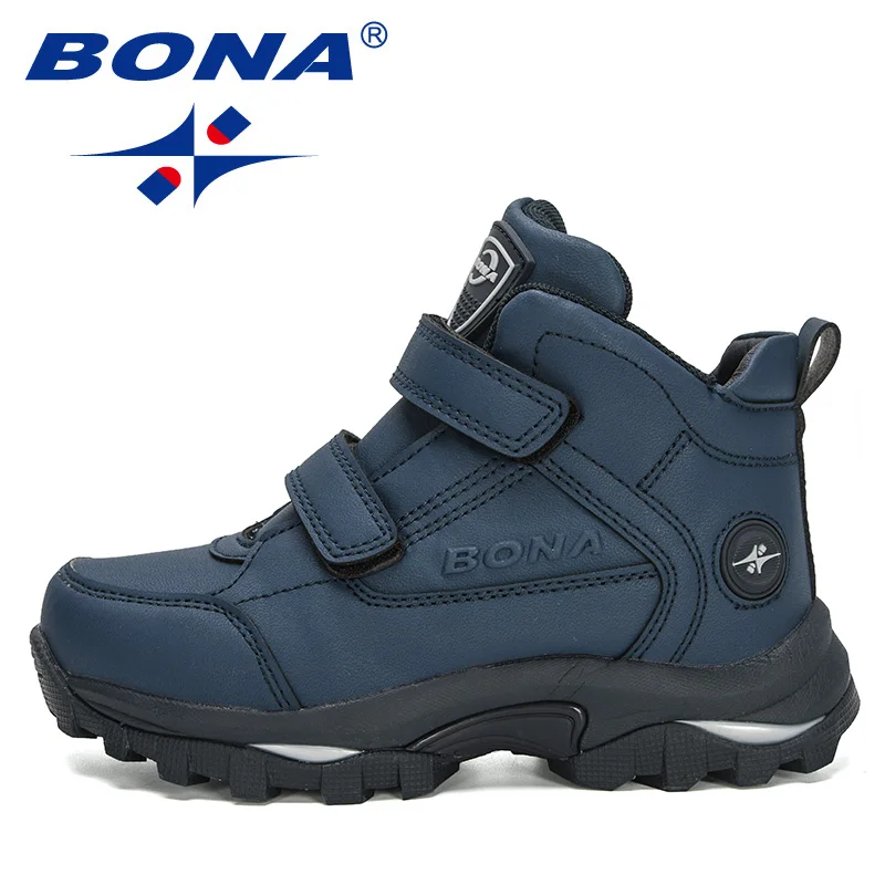 BONA 2020 New Designers Plush Children Casual Sports Shoes High Top Leather Lace Up School Running Shoes Kids Warm Snow Boots