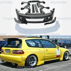 RB Style Fiberglass Wide Bodykit For Honda EG Civic Hatch Back FRP Bumper Spoiler Glass Fiber Fender Side Skirt