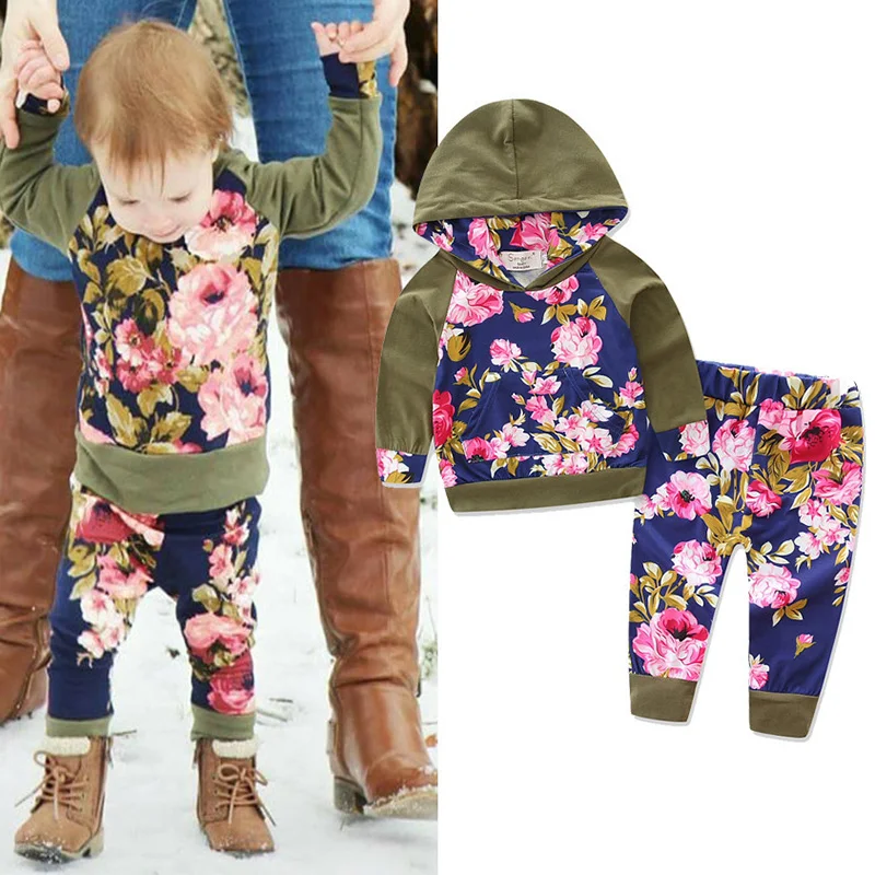 

2Pcs Toddler Baby Girl Clothes Set Kids Boy Suit Flower Tops+Pants Trousers Autumn Cotton Long Sleeve Outfit Girls Clothes Set