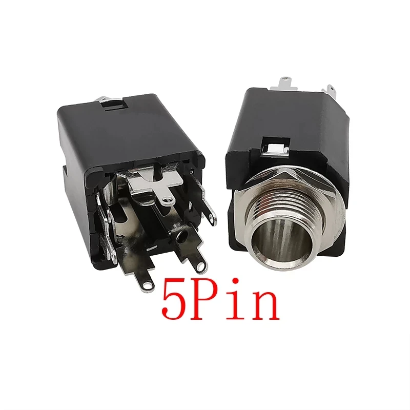 5Pcs/lot PJ-612A 6.35MM 3Pin 5Pin Headphone Female Jack Audio Microphone Plug Socket Panel Mount Solder Connector with Nut