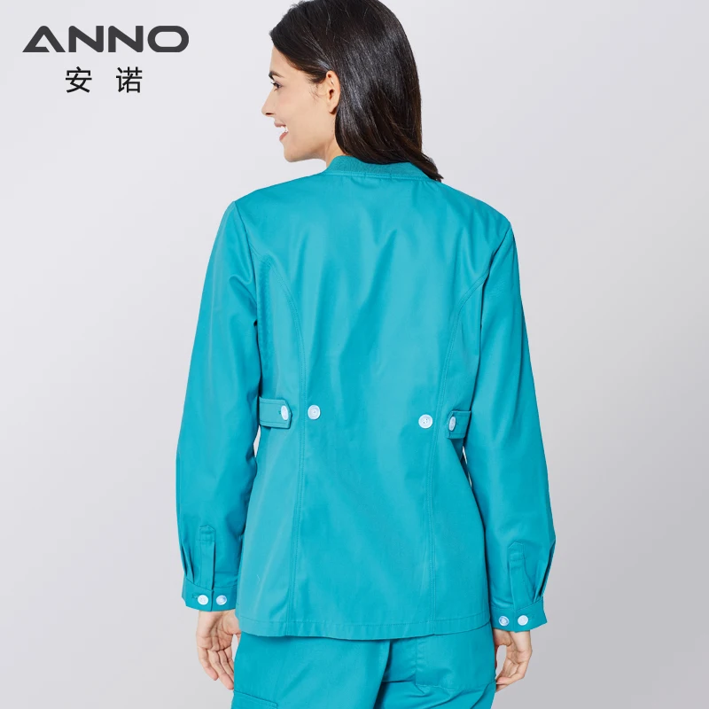 ANNO Long Sleeves Scrubs Jacket Outfit Nurse Unifrom Out Coat Doctor Shirt Out Wear Female Nursing Top Hospital Clothing