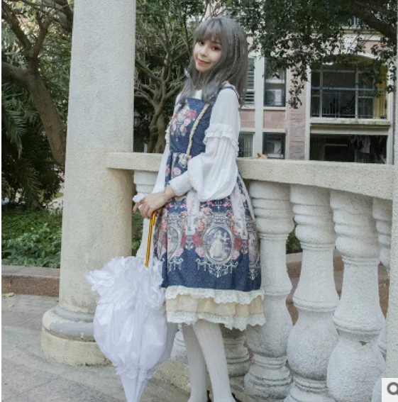 Princess victorian strap dress kawaii girl sweet lolita dress vintage bowknot cute printing high waist gothic lolita cos loli