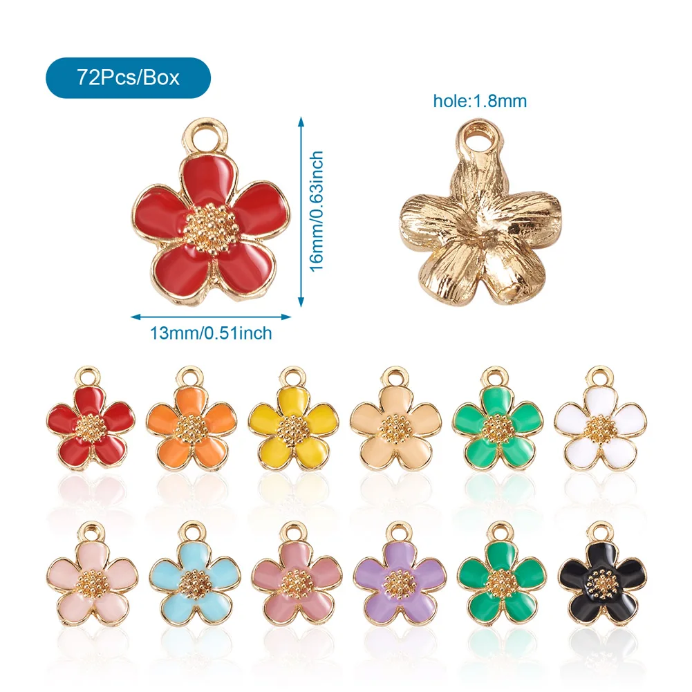 72Pcs Multicolor Alloy Enamel Sakura Flower Pendant Charm For Fashion Women Bracelet Necklace Earring DIY Craft Jewelry Making