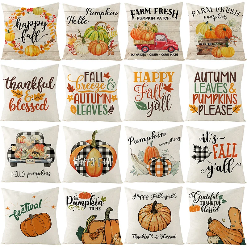 

Thanksgiving Decor Throw Pillowcase 18x18 Inches Pumpkin Pillow Cover Fall Party Decorative Cushion Cover for Couch Seat Indoor