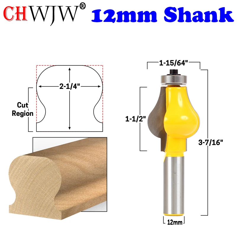 CHWJW 1-2PC 12mm Shank Traditional Thumbnail  Classical & Beaded Handrail Router Bit Set Woodworking cutter Tenon Cutter