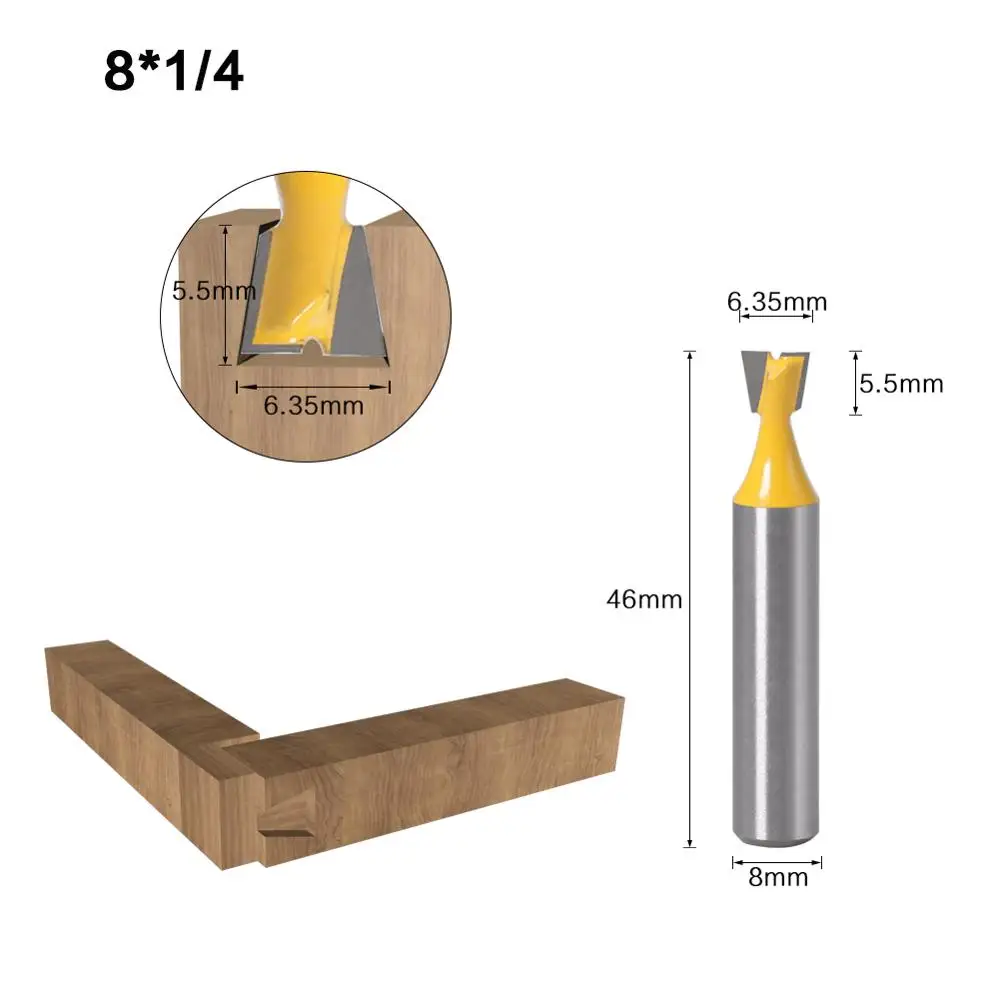 5pcs 8mm Shank Dovetail Joint Router Bits Set 14 Degree Woodworking Engraving Bit Milling Cutter for Wood