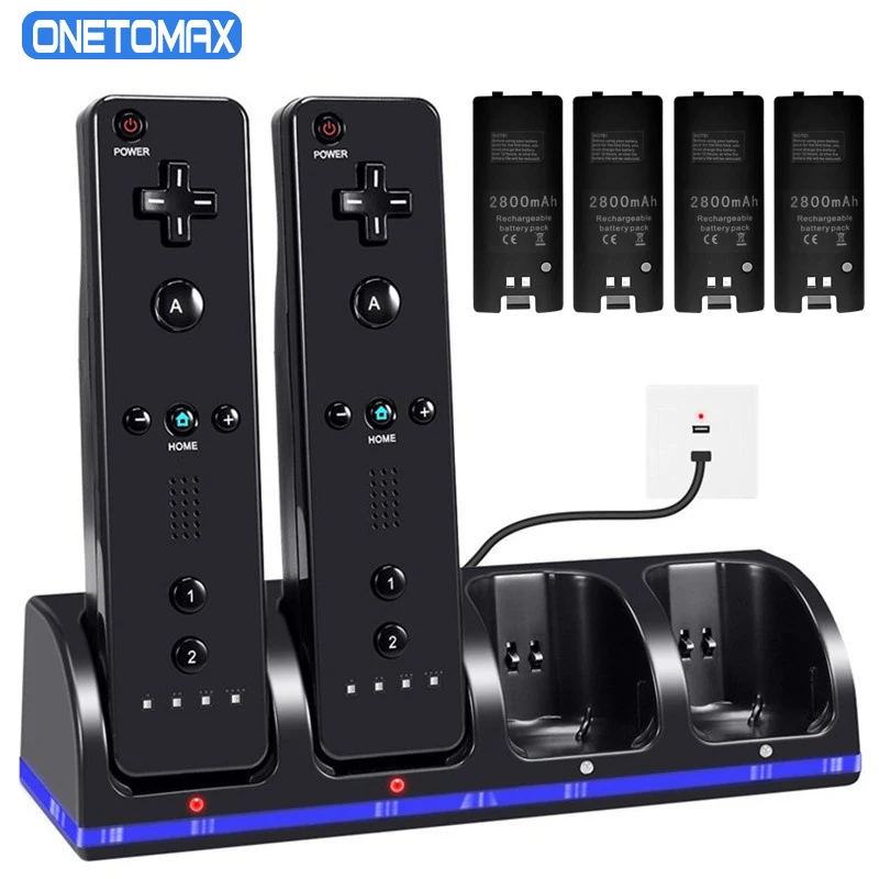 For Nintendo Wii Gamepad Battery Charger with 4x 2800mAh Rechargeable Batteries for Wii Remote Controller Charging Dock Station