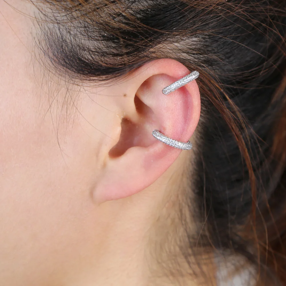 New Arrive Rainbow Colorful Cubic Zirconia No Piercing Clip On Earrings For Women Girls 1 Piece All Around Cz Paved Ear Cuff