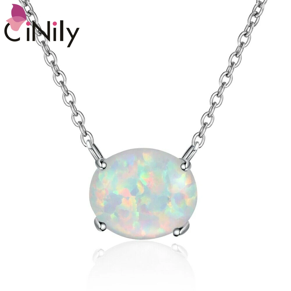 CiNily Natural Stone Pendant Delicate White & Blue Fire Opal Pendants Silver Plated Women Jewelry Pendant Necklace OL73-75