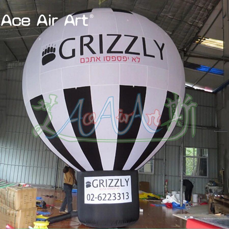 Modelo inflável branco clássico do balão de ar quente com listra preta para a feira/propaganda feita pela arte do ar de ace