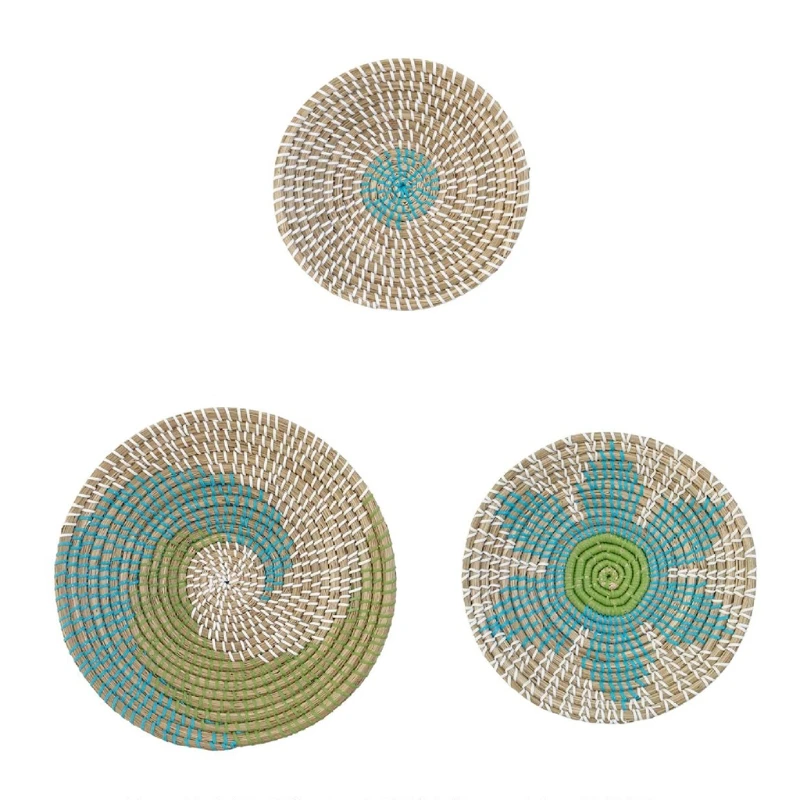 

Wall Art Hanging Decor Seagrass Woven Round Plates 3 Pcs Creative Ornament for Home Bedroom Living Room Office Backgroun