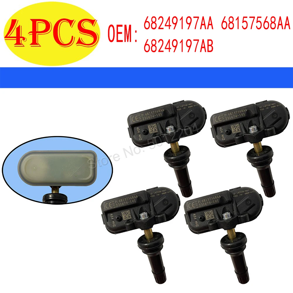 

4Pcs TPMS Sensor Car Tire Pressure Monitor/Warning Sensor 434Mhz For Ram 1500 2500 3500 Jeep 68249197AA 68157568AA 68249197AB