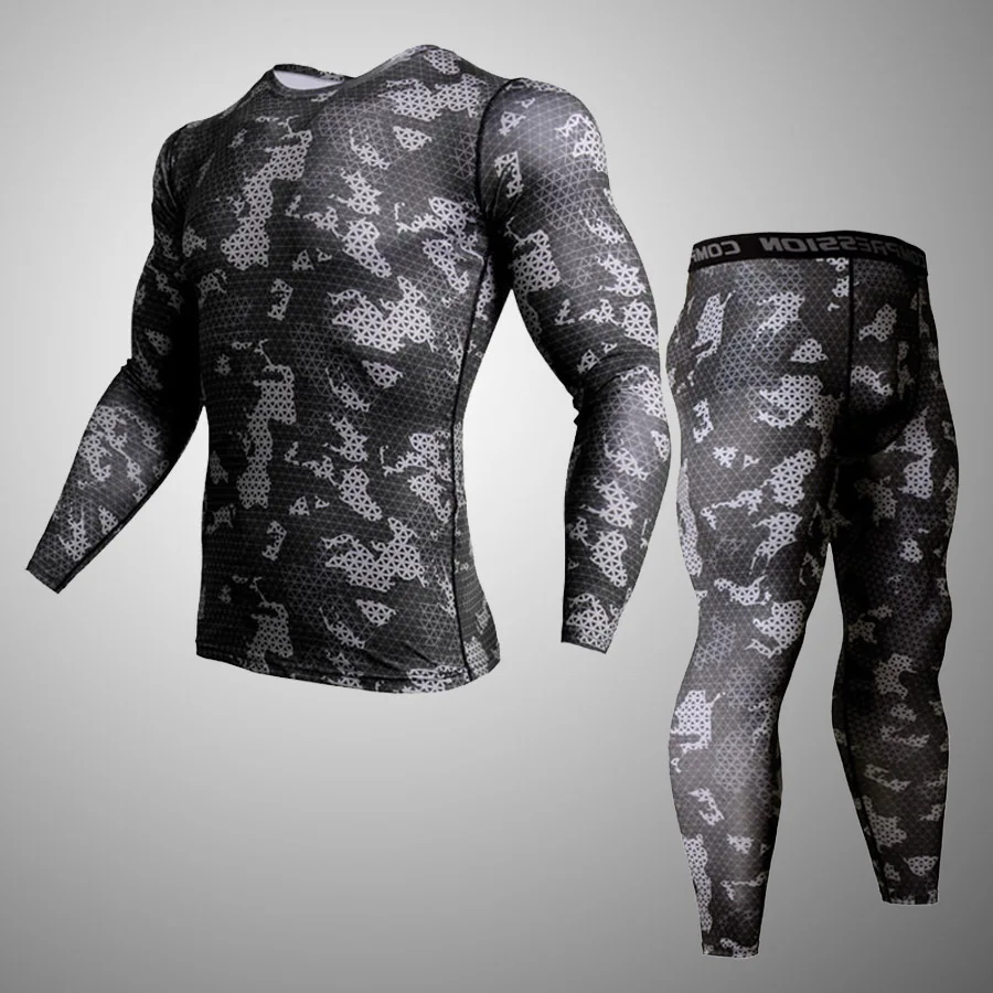 Winter Fitness Sports Underwear Men Compression Base Layer Skin Warm Camouflage Thermal Underwear rash guard Male Full Tracksuit