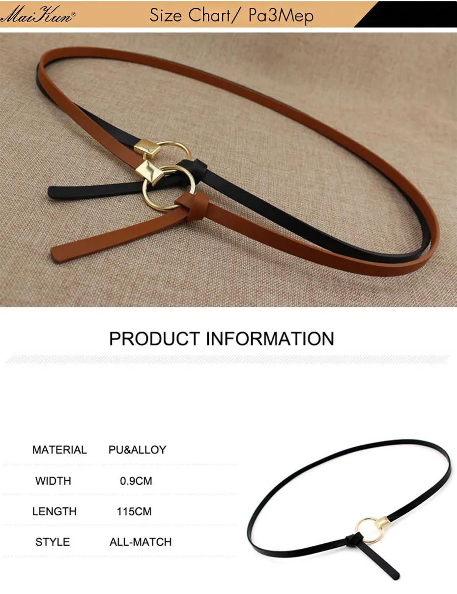 Maikun-Ceinture en Faux Cuir pour Femme, Décoration Décontractée, Anneau Multicolore Noué