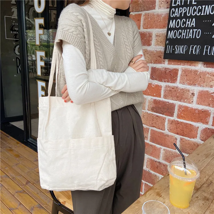 

Hot selling canvas bag simple handbag literary large-capacity shoulder bag cartoon shopping bag girl cute tote bag