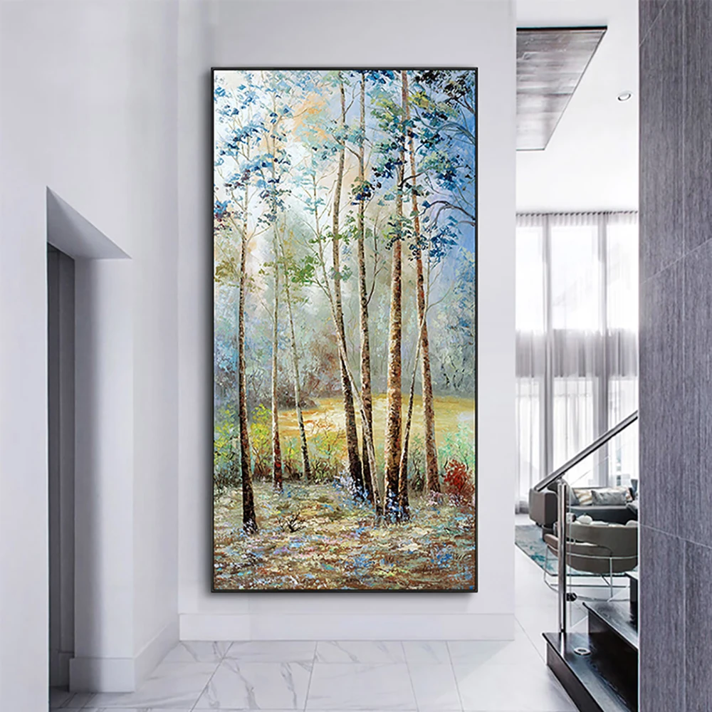 

Large Size Handpainted Woods Oil Painting On Canvas Wall Art Abstract Landscape Forest Tree Painting for Living Room Decor Mural