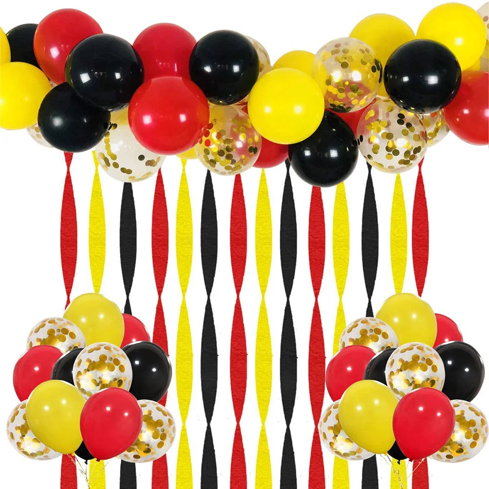 52pcs/lot Red Black Yellow Balloons Gold Confetti Balloon Crepe Paper Streamer Baby Shower Birthday Party Balloons decorations