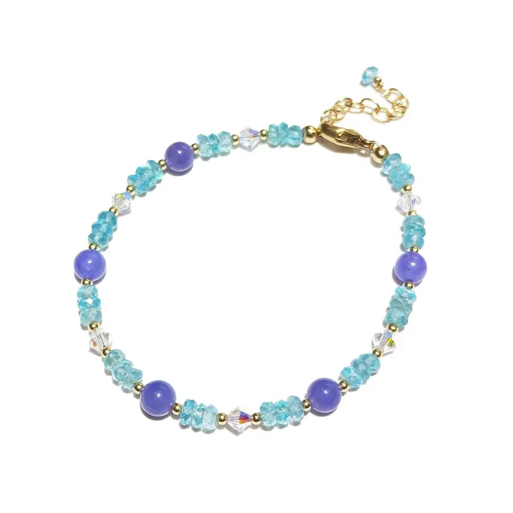 Lii Ji Tanzanite Apatite Natural Gemstone With Austrian Crystal Sparkling 14K Gold Filled Bracelet For Women Jewelry Gift