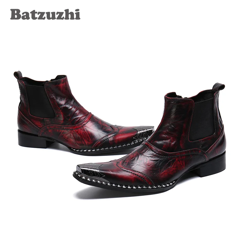 

Batzuzhi Handmade Japanese Type Men's Boots Soft Genuine Leather Boots Men Pointed Toe Party and Wedding Boots for Men! 38-46!
