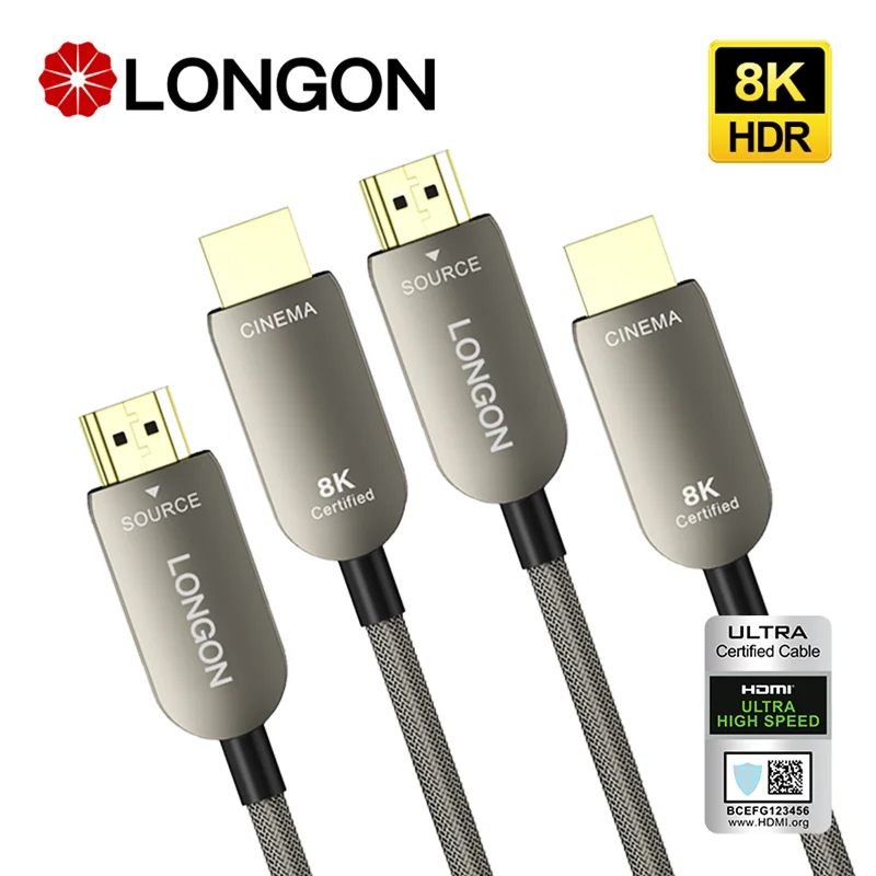 LONGON Certified 8K HDMI Optical Fiber Cable Support eARC VRR HDR 48Gbps 4K 120Hz 2K 240Hz HDMI2.1 UHS Cable 2Pair For PS5 30m