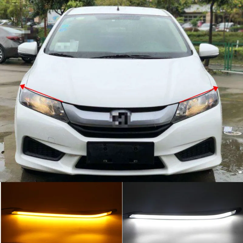 

1 Pair For Honda City Grace 2015 2016 2017 2018 LED Daytime Running Light Yellow Turn Signal Car Headlight Eyebrow Decoration