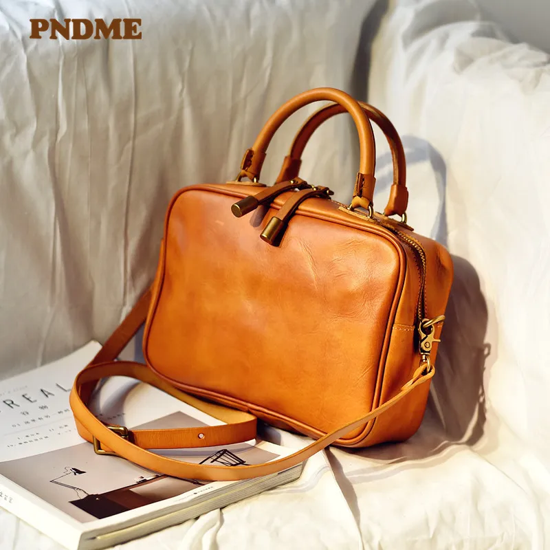 PNDME moda prawdziwa skóra retro damska mała torba kwadratowa torebka na co dzień naturalna skóra bydlęca damska torebka na ramię