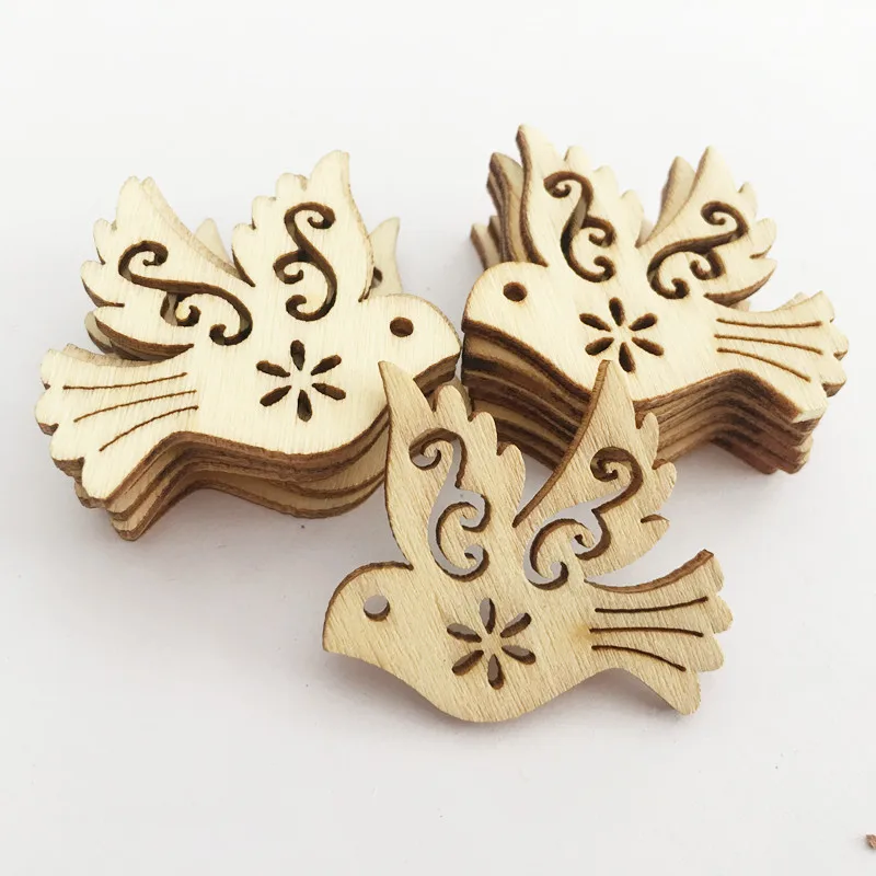 20PCS Unfinished Wooden Birds Shaped Crafts Wood Cutouts Embellishment Wood Craft Slices for DIY Scrapbooking Card Making Props