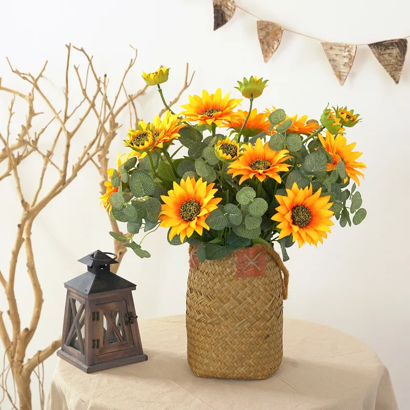 

2 Heads Summer Style Sunflower Silk High Quality Artificial Fake Flowers DIY Bouquet Home Garden Party Wedding Decorations