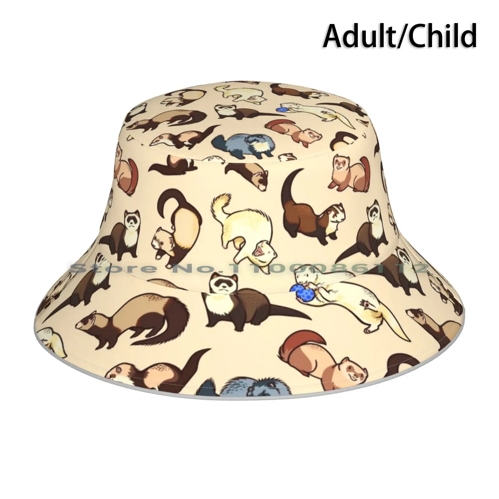 Cat Snakes Bucket Hat Sun Cap Ferrets Patterns Cute Foldable Outdoor Fisherman Hat