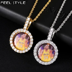 Hip Hop Round Custom Photo Medallions Iced Bling AAA+ Cubic Zirconia Personalized Necklace &Pendant For Men Jewelry Solid Back