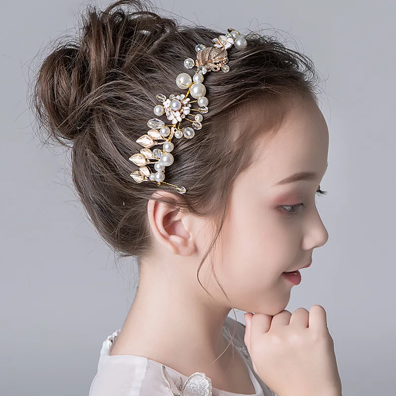 Children's Headwear Wedding Dress Children's Hair Accessories Girls Pearl Headband Headband Hairpin Wreath Birthday Performance