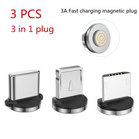 USLION 3Pcs Magnetic Cable Plug Type C Micro USB C Plugs Fast Charging Cable Adapter Phone MicroUSB Type-C Magnet Charger Plug