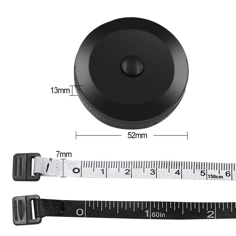 1.5m/60 polegada fita preta medidas dupla face retrátil ferramentas abs automático flexível mini costura fita de medição roupa régua