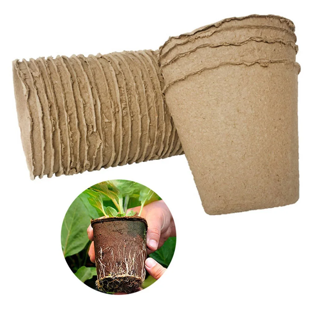 20 Pcs 6cm Garden Round Peat Pots Plant Starters Cups Nursery Herb Tray Planting Tools Environmental Biodegradable New 2024