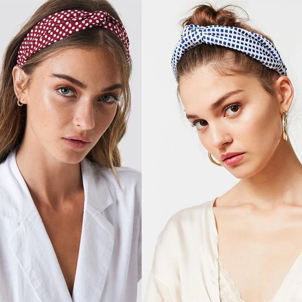 Women Hair Accessories Cotton Plaid Hairband Knot British Style Striped Fabric Headband Girls Headwear Spring Hair Band 2019 New